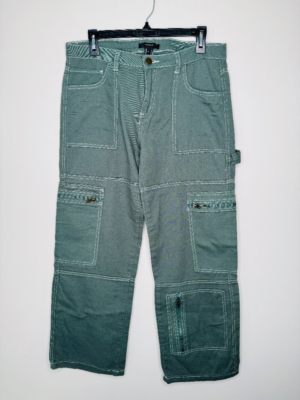 Forever 21 Green Cargo Pants Womens L Cotton Eight Pockets Carpenter Style